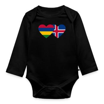 Mauritius Iceland Flag Heart - Organic Longsleeve Baby Bodysuit - black - Front