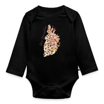 New Hampshire Leopard Pattern Map Leo - Organic Longsleeve Baby Bodysuit - black - Front