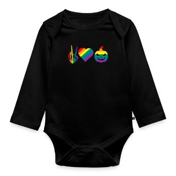 Peace Love Pride Gay Pride Skeleton Pumpkin - Organic Longsleeve Baby Bodysuit - black - Front