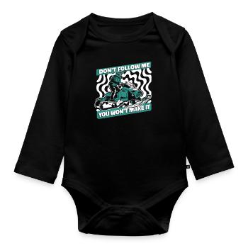 Ne me suivez pas, vous n’en arriverez pas en motoneige - Body Bébé bio manches longues - noir - Devant