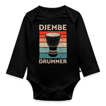 Djembé Drummer Musique Drum Musicien Vintage Retro - Body Bébé bio manches longues - noir - Devant