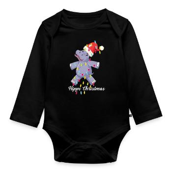 Noël Hippo - Flusspferd Weihnachten - Body Bébé bio manches longues - noir - Devant