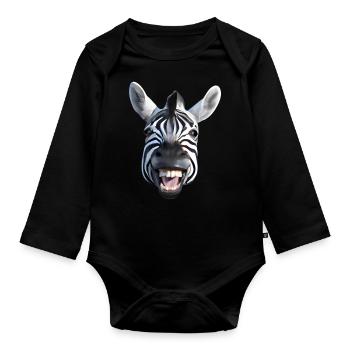 Breit grinsendes Zebra - Baby Bio-Langarm-Body - Schwarz - Vorne
