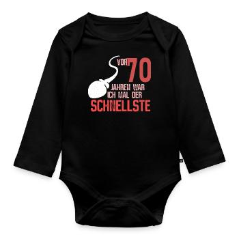 70. Geburtstag - schnellster im Verkehr - Baby Bio-Langarm-Body - Schwarz - Vorne