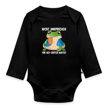 Pinguin Nicht Ansprechen Vor Dem Ersten Kaffee - Baby Bio-Langarm-Body - Schwarz - Vorne
