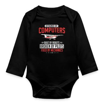 Flugzeugmechaniker, Flugzeugmechaniker - Baby Bio-Langarm-Body - Schwarz - Vorne