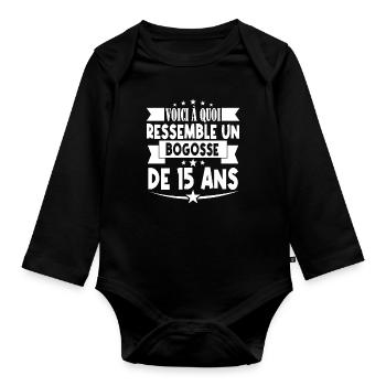 anniversaire 15 ans. beau gosse 15 ans. 15e annive - Body Bébé bio manches longues - noir - Devant
