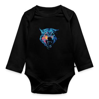 Colored wolf - Organic Longsleeve Baby Bodysuit - black - Front