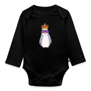Pinguin Queen Elizabeth II Britische Krone - Baby Bio-Langarm-Body - Schwarz - Vorne