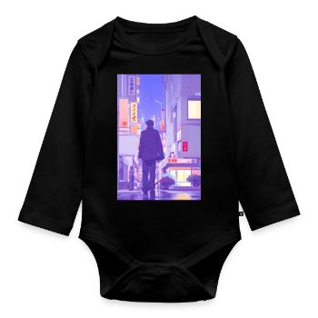 Tokio-Landschaft - Baby Bio-Langarm-Body - Schwarz - Vorne