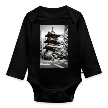 Tokio-Landschaft - Baby Bio-Langarm-Body - Schwarz - Vorne