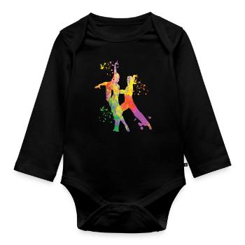 Danseur d’aquarelle de couple de danse latine - Body Bébé bio manches longues - noir - Devant