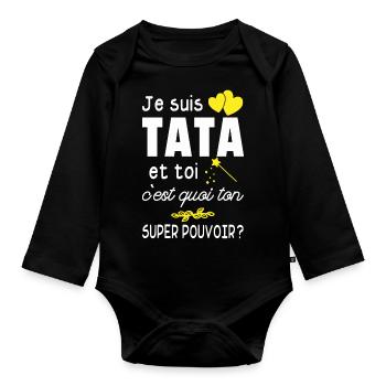je suis tata / cadeau humour tata - Body Bébé bio manches longues - noir - Devant