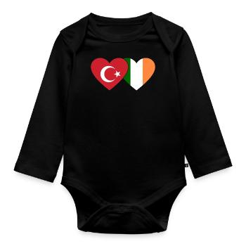 Turkey Ireland Flag Heart - Organic Longsleeve Baby Bodysuit - black - Front