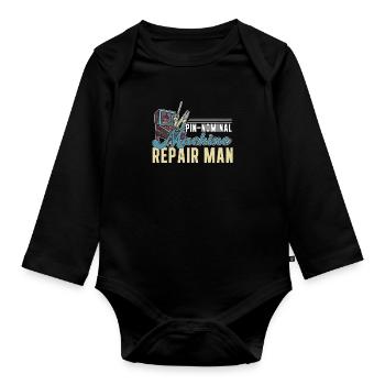Flipper Repair Man Lustiger Flipper im Retro-Stil - Baby Bio-Langarm-Body - Schwarz - Vorne