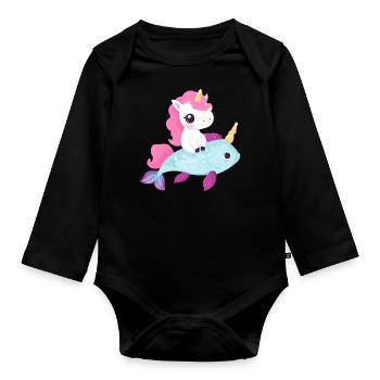 La licorne monte sur le poisson - Body Bébé bio manches longues - noir - Devant