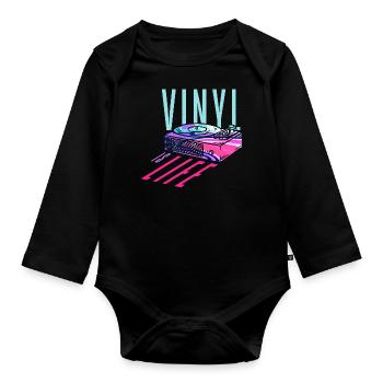 Vinyl is Life - Retro Vintage - Baby Bio-Langarm-Body - Schwarz - Vorne