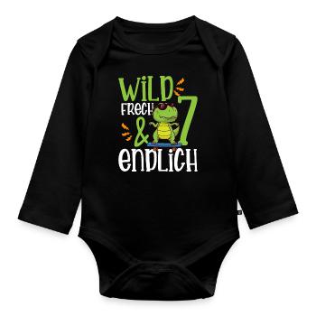 Wild Frech & endlich 7 siebter Geburtstag - Baby Bio-Langarm-Body - Schwarz - Vorne