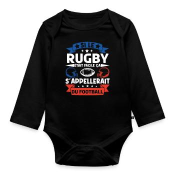 Cadeau rugbyman. cadeau rugby France. rugby fan . - Body Bébé bio manches longues - noir - Devant