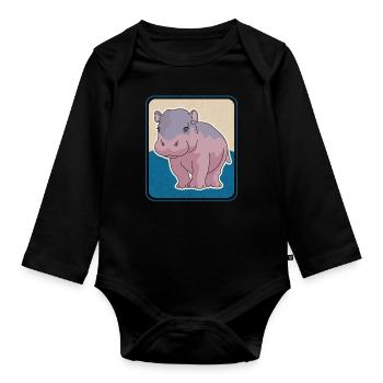 Hippo Baby Hippo Hippo Gift - Organic Longsleeve Baby Bodysuit - black - Front