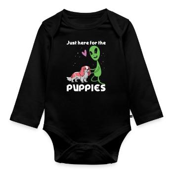 Seulement ici pour les chiots d’extraterrestres - Body Bébé bio manches longues - noir - Devant