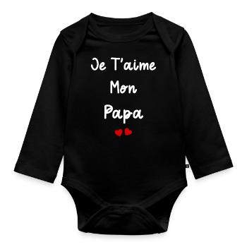 je t'aime mon Papa - Body Bébé bio manches longues - noir - Devant