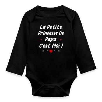 Petite princesse de papa - Body Bébé bio manches longues - noir - Devant