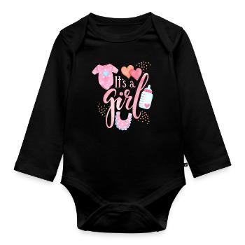 Bébé qui dit, mignonne petite fille, kawaii babe - Body Bébé bio manches longues - noir - Devant