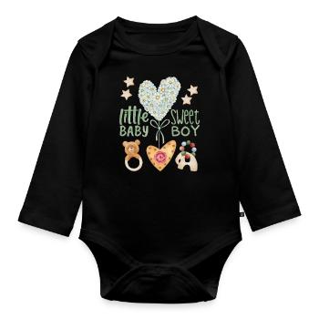 Bébé Dicton, Mignon Bébé Garçon, Kawaii Bébé - Body Bébé bio manches longues - noir - Devant