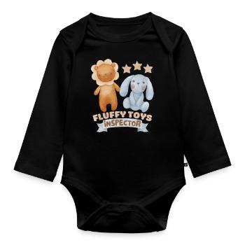 Baby Spruch, fluffy toy inspector, mit Teddybär - Baby Bio-Langarm-Body - Schwarz - Vorne