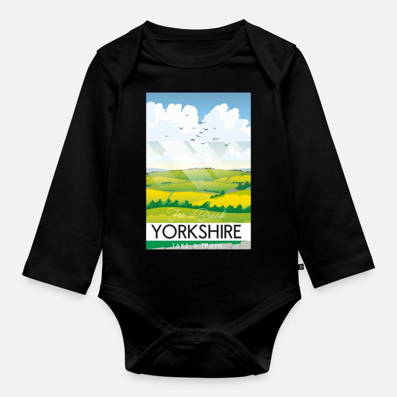 Yorkshire take a break - Organic Longsleeve Baby Bodysuit - black