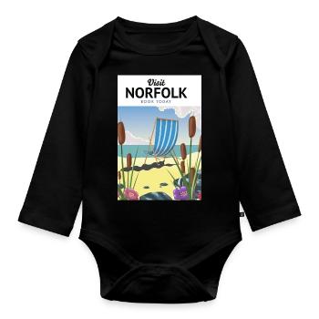 Norfolk Seaside Travel poster - Organic Longsleeve Baby Bodysuit - black - Front