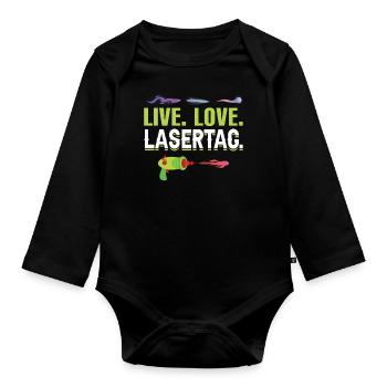 Vivre. Amour. Laser tag. - Laser tag - Body Bébé bio manches longues - noir - Devant