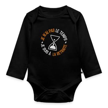 cadeau de retraite, cadeau départ en retraite. - Body Bébé bio manches longues - noir - Devant