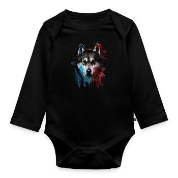Husky Dog - Baby Bio-Langarm-Body - Schwarz - Vorne