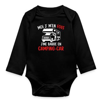 T-shirt Humour Camping car moi je m en fous - Body Bébé bio manches longues - noir - Devant