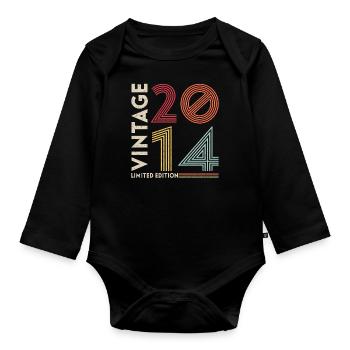 Born in 2014 Vintage 2014 Gift Birthday - Organic Longsleeve Baby Bodysuit - black - Front