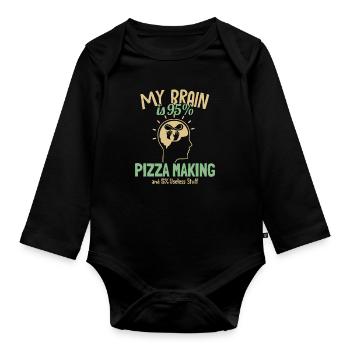 My Brain is 95% Pizza Making Pizza Pizza Tray - Organic Longsleeve Baby Bodysuit - black - Front