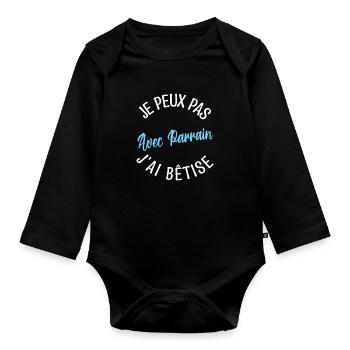 Cadeau Parrain, Cadeau futur parrain. - Body Bébé bio manches longues - noir - Devant