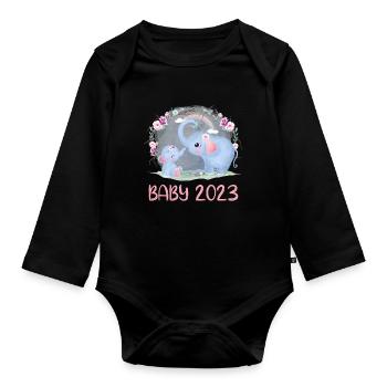 Bébé 2023 Éléphants mignons - Body Bébé bio manches longues - noir - Devant