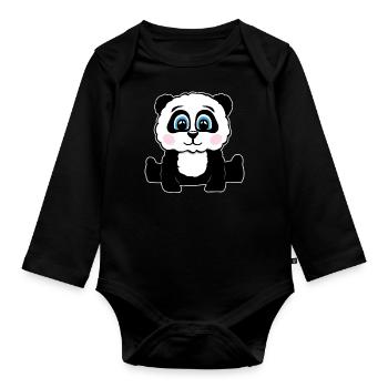 Panda Pandabär Geschenk Damen Herren Kinder - Baby Bio-Langarm-Body - Schwarz - Vorne
