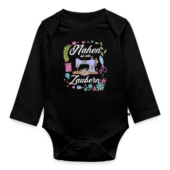 Nähen Ist Wie Zaubern Nähmaschine Näher Schneider - Baby Bio-Langarm-Body - Schwarz - Vorne