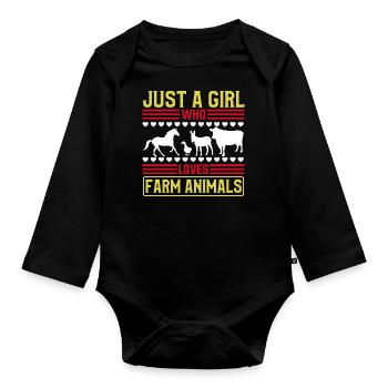 Filles, animaux de ferme, vaches, cochons, chèvres - Body Bébé bio manches longues - noir - Devant