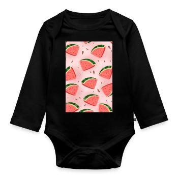Watermelon slices - Organic Longsleeve Baby Bodysuit - black - Front