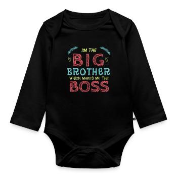 Je suis le grand frère qui fait de moi le patron - Body Bébé bio manches longues - noir - Devant