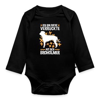 Verrückte mit dem Broholmer Dänische Dogge - Baby Bio-Langarm-Body - Schwarz - Vorne
