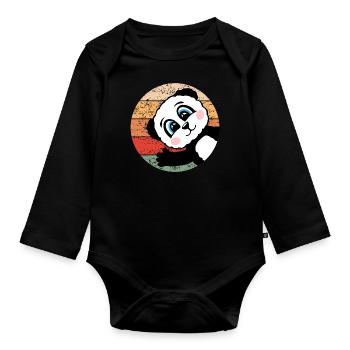 Panda Retro Panda Bear Gift Women Men Kids - Organic Longsleeve Baby Bodysuit - black - Front