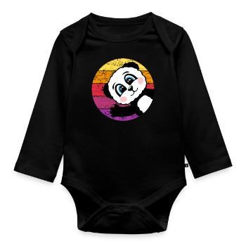 Panda Retro Panda Bear Gift Women Men Kids - Organic Longsleeve Baby Bodysuit - black - Front