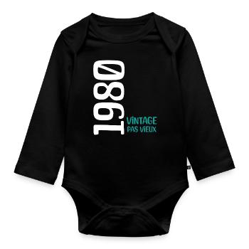 Anniversaire 1980 vintage 1980 - Body Bébé bio manches longues - noir - Devant