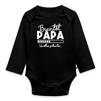 Bientôt papa veuillez patienter - Body Bébé bio manches longues - noir - Devant